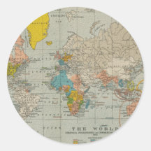 Vintage World Map Round Sticker