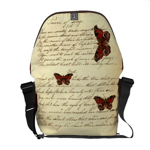 Vintage Writing Literary Chic Dandy butterflies Commuter Bags