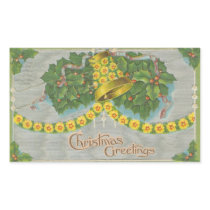 Vintage Yellow and Green Christmas Bells Rectangular Sticker