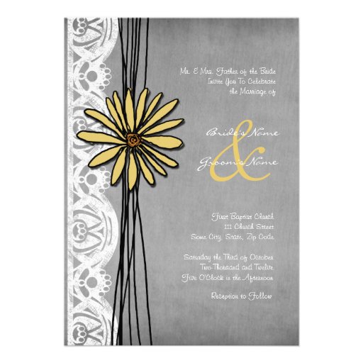 Vintage Yellow and Grey Daisy Wedding Invitation