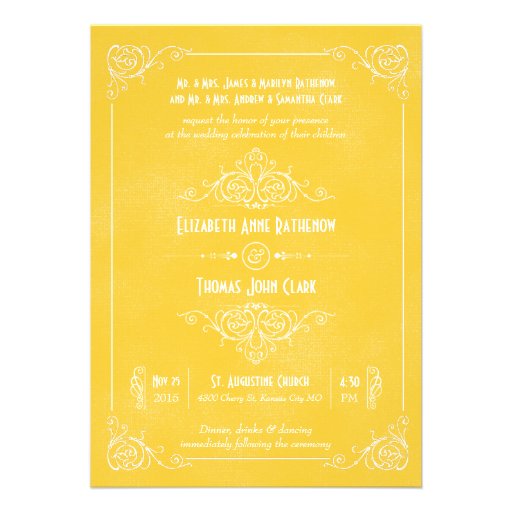 Vintage Yellow Art Deco Wedding Invitations