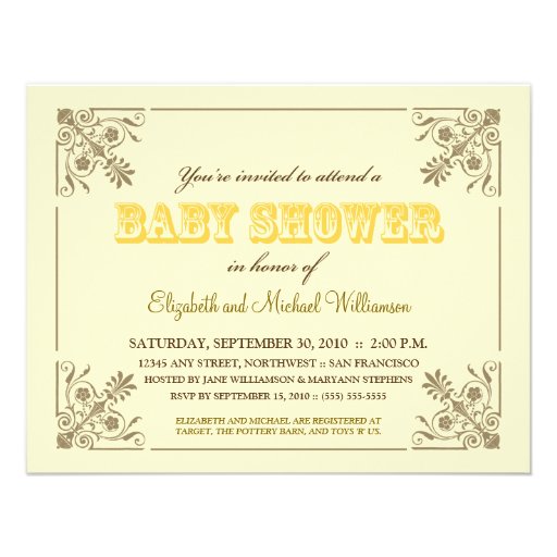 Vintage Yellow Baby Shower Invitation