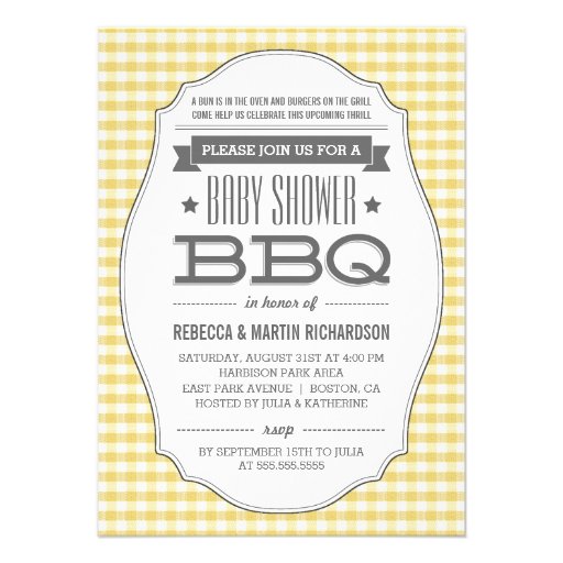 Vintage Yellow BBQ Neutral Baby Shower Invitations