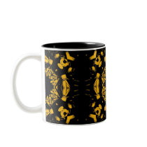 Vintage Yellow, Black Floral Damasks Retro Pattern Coffee Mug