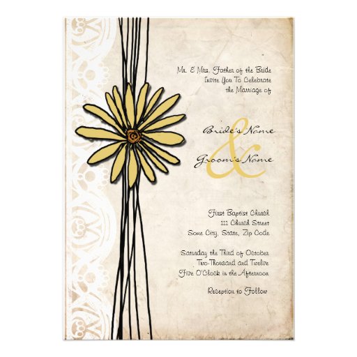 Vintage Yellow Daisy Wedding Invitation