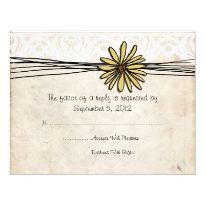 Vintage Yellow Daisy Wedding RSVP Custom Invitation