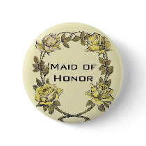 Vintage Yellow Garden Rose Wreath Pinback Button