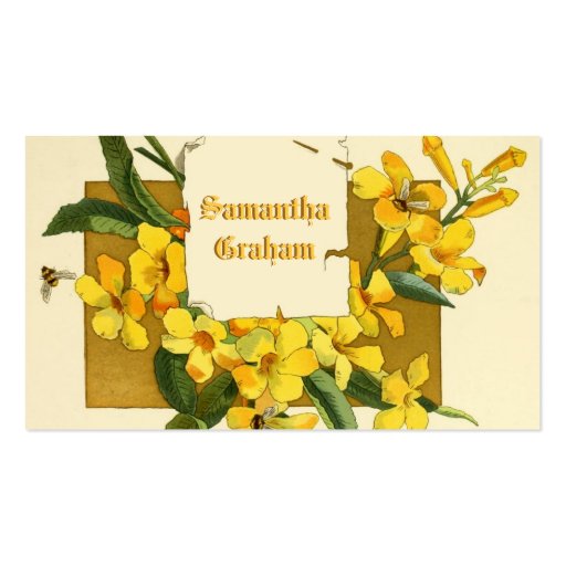 Vintage yellow jasmine flowers custom floral business card template (front side)