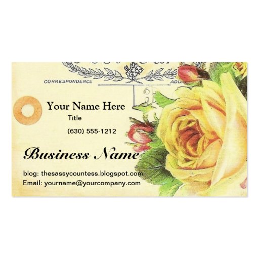 Vintage Yellow Rose Business Card (front side)