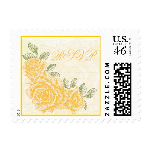 Vintage yellow roses wedding RSVP stamp