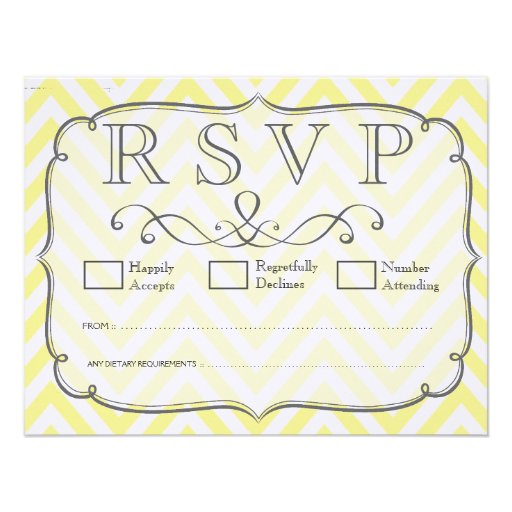 Vintage Yellow & White Chevron Wedding RSVP Cards from Zazzle.