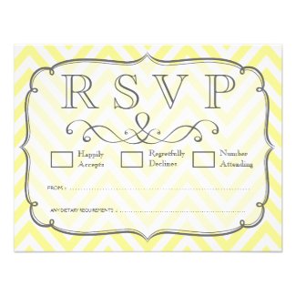 Vintage Yellow & White Chevron Wedding RSVP Cards
