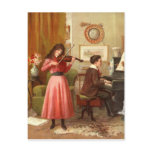 Vintage Youth Playing Musical Duet Postcard