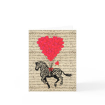 Vintage zebra and heart balloons cards