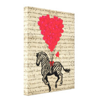 Vintage zebra and red heart canvas prints