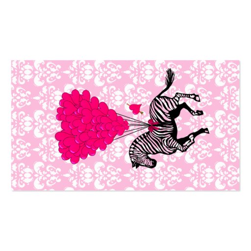 Vintage zebra & pink  heart balloons business card (back side)