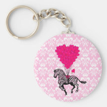 Vintage zebra & pink  heart balloons key chains