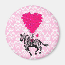 Vintage zebra & pink  heart balloons magnets
