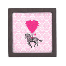 Vintage zebra & pink  heart balloons premium gift box