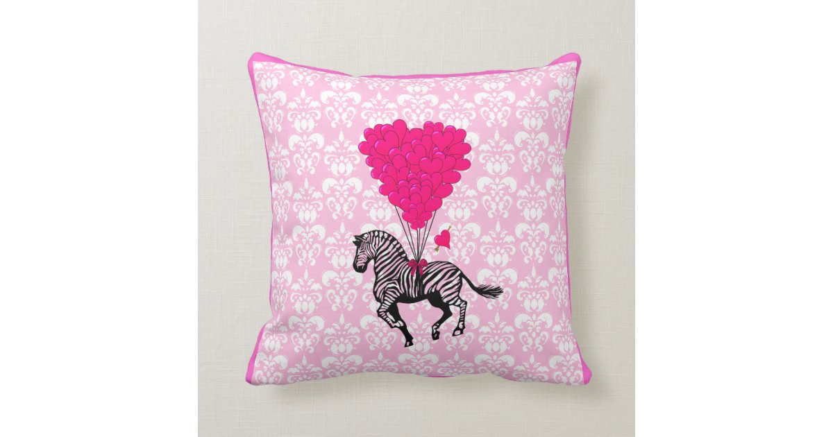 Vintage zebra & pink heart balloons throw pillow Zazzle