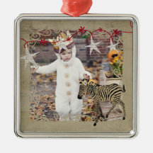 Vintage Zebra Starry Night  Photo Ornament