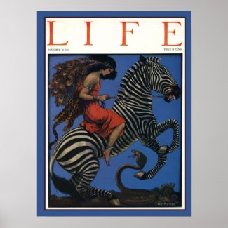 Vintage Zebra with Art Nouveau Woman Rider