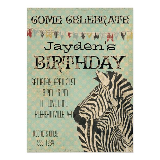 Vintage Zebras Stars Birthday Invitation