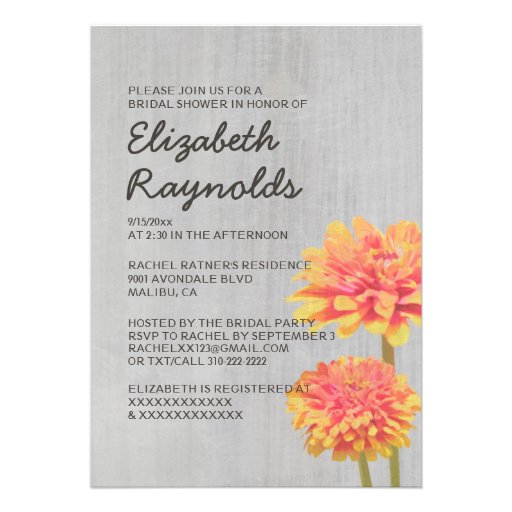 Vintage Zinnia Bridal Shower Invitations