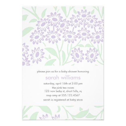 Violet and Green Floral Damask Baby Shower Personalized Announcements