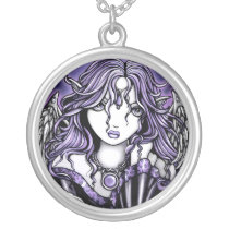 violet, angel, fairy, faery, guardian, fantasy, fae, faerie, art, big, eyed, myka, jelina, mika, angels, Necklace with custom graphic design