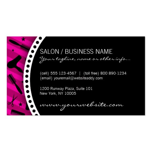 Violet & Black Hair Salon Tools Business Cards (back side)