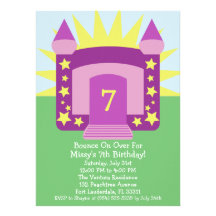 Violet Bounce On Over Bounce House Birthday Party Announcement