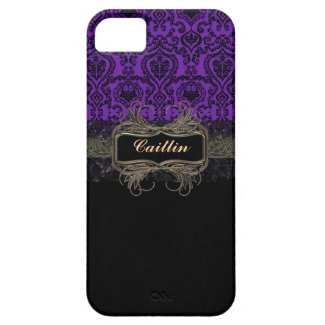 Violet Damask and Black Lace Personalized Case