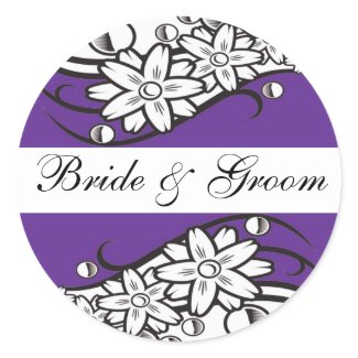 Violet Floral bride & Groom Wedding Envelope Seals sticker