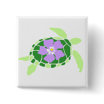 Violet flower sea turtle button