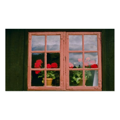 Violet Geraniums In The Window Of A Traditional Ho Business Card Templates (back side)