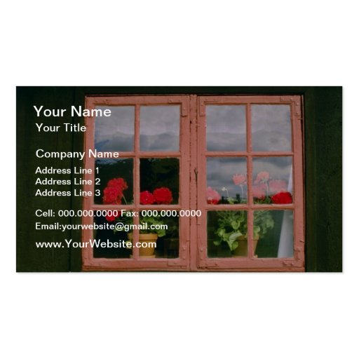 Violet Geraniums In The Window Of A Traditional Ho Business Card Templates (front side)