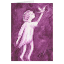 Violet Girl with Bird Blank Greeting Card cards
