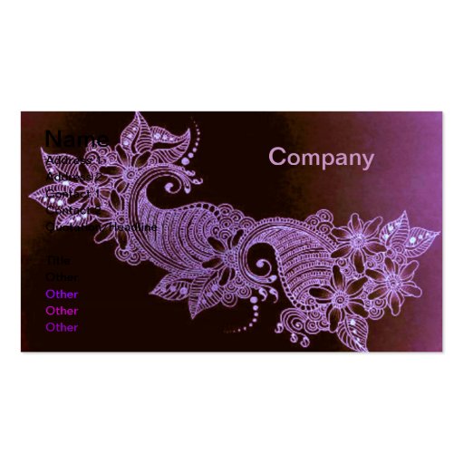 violet henna mehndi floral Business Card (front side)
