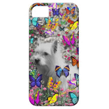 Violet in Butterflies – White Westie Dog iPhone 5 Cover