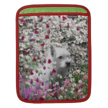 Violet in Flowers – White Westie Dog Sleeve For iPads