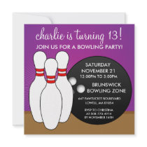 Violet Let's Have a Ball Bowling Party Custom Invites