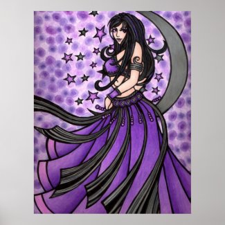 Violet Moon Goddess Belly Dancer Art Poster