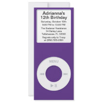 Violet MP3 Player iParty Birthday Party Personalized Invites