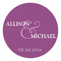 Violet purple custom ampersand wedding favor label sticker