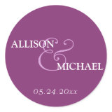 Violet purple custom ampersand wedding favor label round sticker
