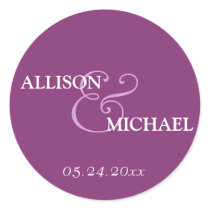Violet purple custom ampersand wedding favor label round sticker