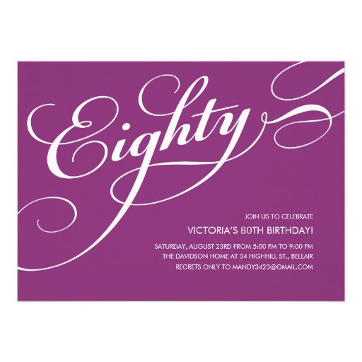 Violet Purple Elegant 80th Birthday Invitations