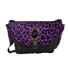 Violet Purple Leopard Monogram Messenger Bag