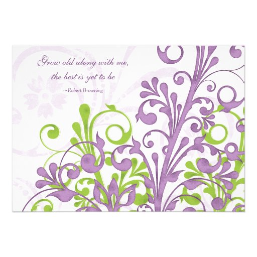 Violet Purple Lime Green Floral Wedding Invitation